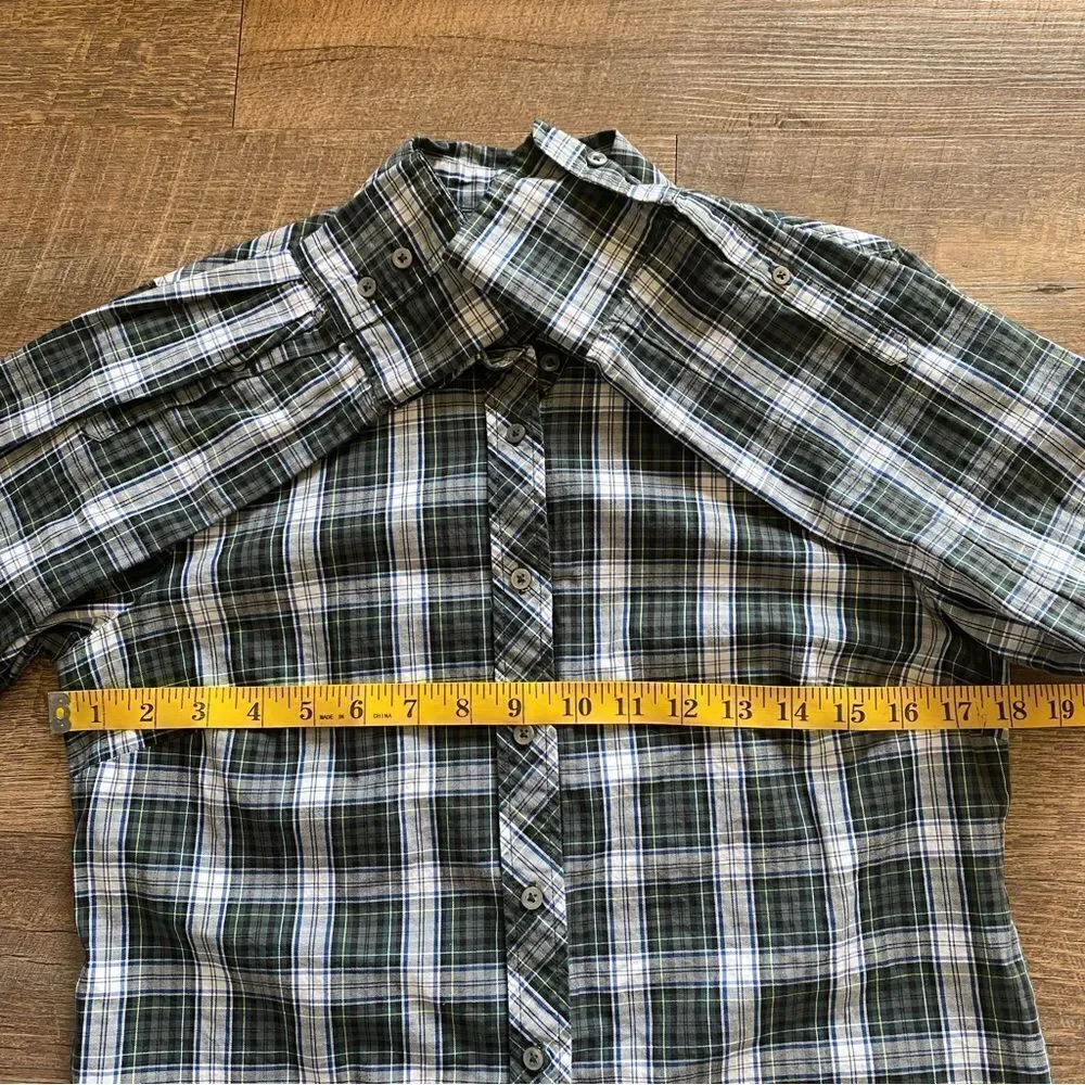 J. Crew Button Down Plaid Shirt Green Blue Black White 6